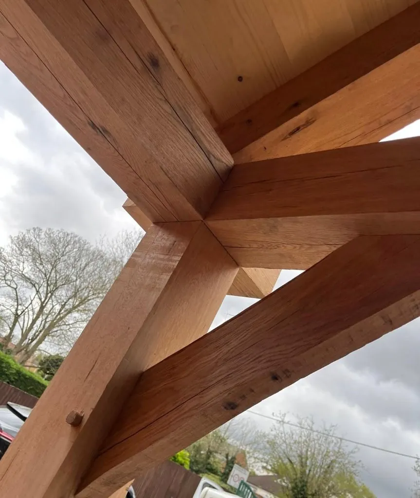 Oak joint with traditional pegged joinery