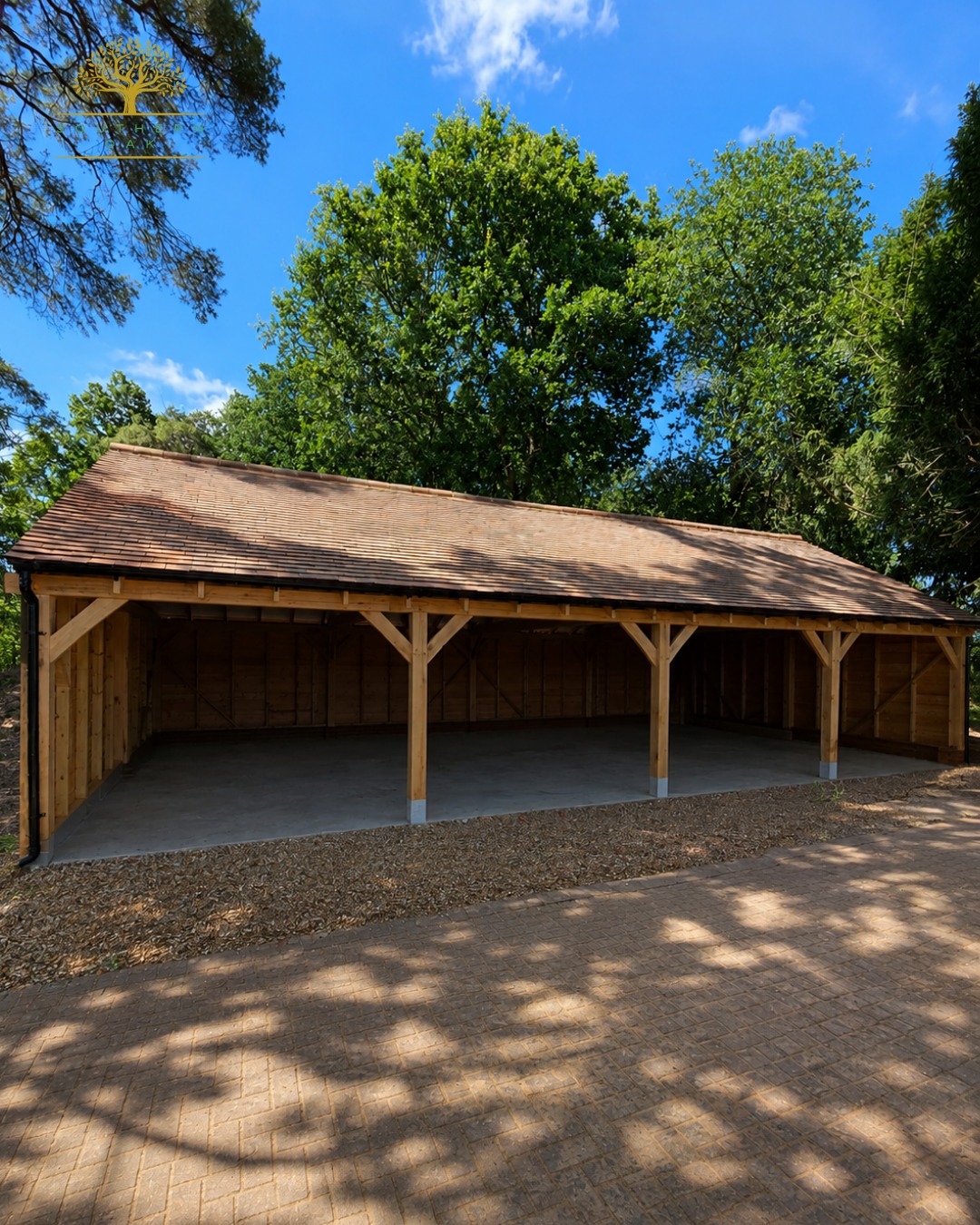 Two-bay oak framed garage project in Upminster, Essex by Southern Oak